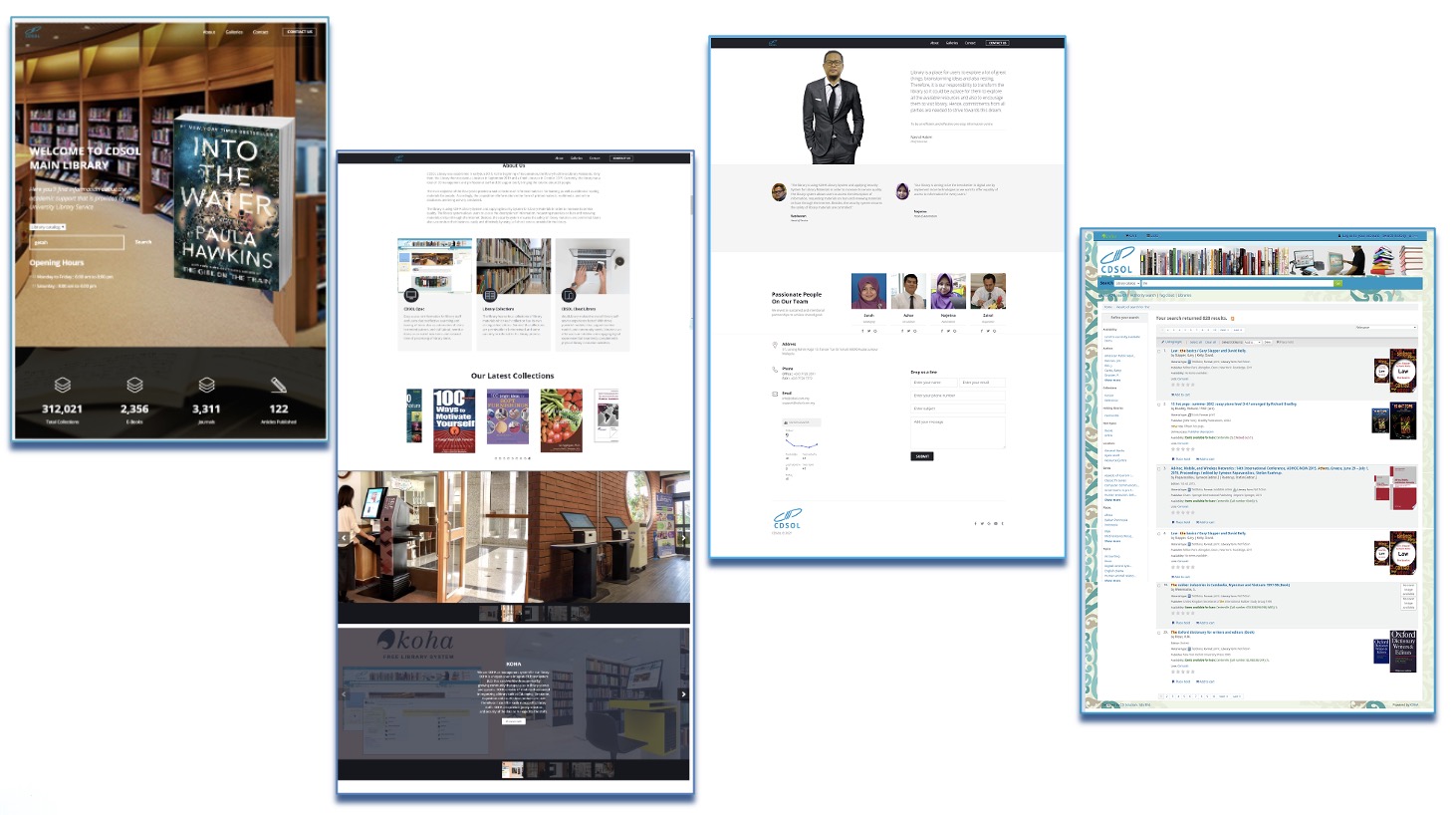 Examples of CDSOL library web landing pages and integrated library systems