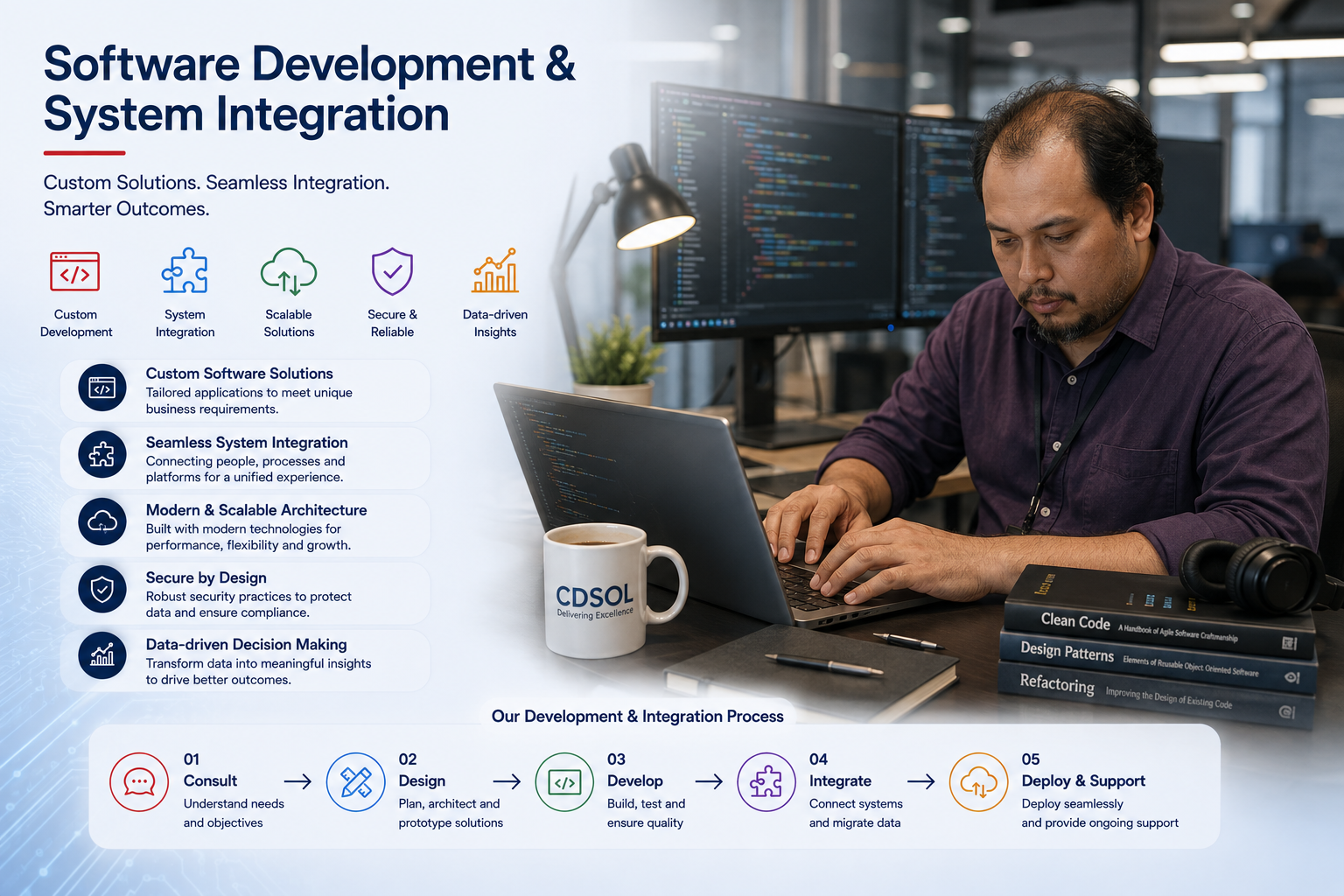 Software development and system integration capabilities and delivery process